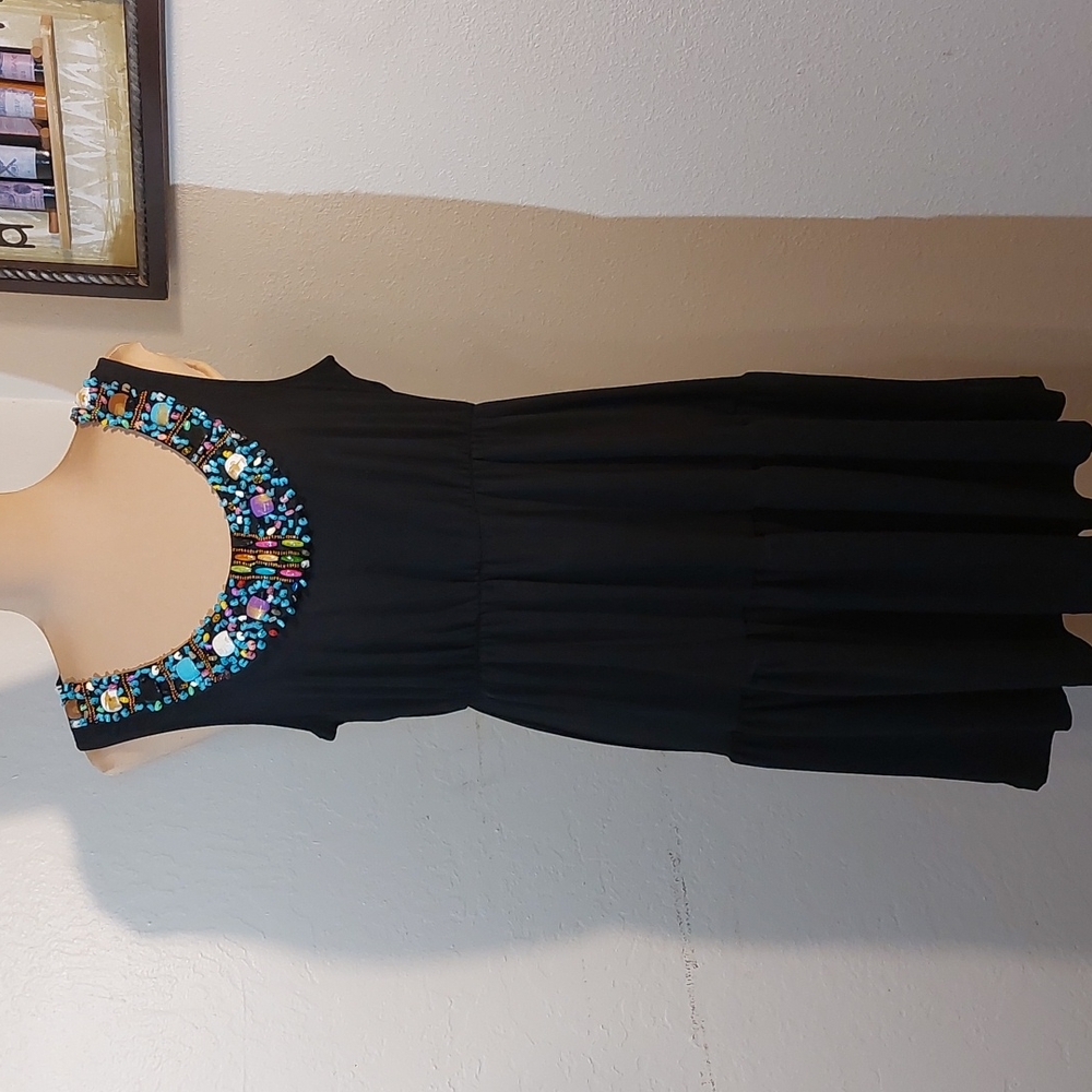NY COLLECTION black dress.  Jeweled neckline. Size M. Pre-owned like new